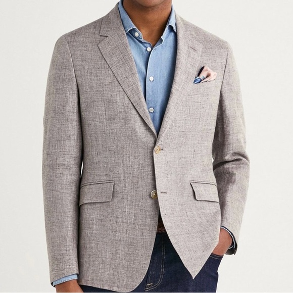 Hackett Other - Hackett London Taupe Linen Delave Hopsack Blazer Men’s 46R Work Classic Wedding